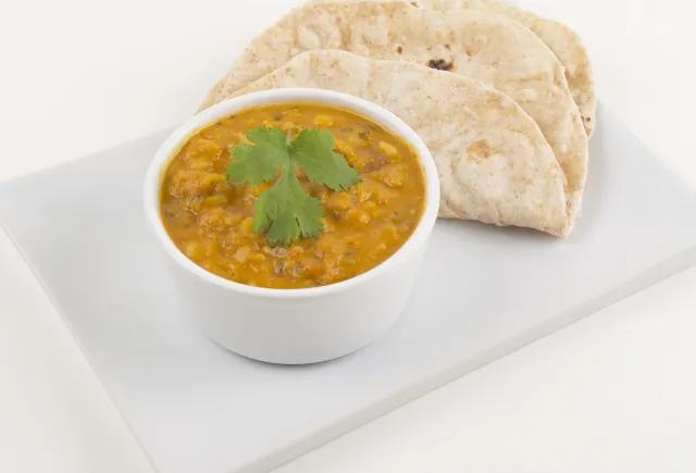 Traditional Indian Dal: a dish made from yellow split peas.