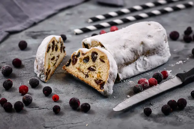 German Stollen Sweet Bread: a Popular Christmas Dessert.
