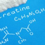 Creatine monohydrate powder and the chemical structure of creatine.