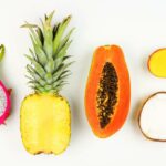 Various tropical fruits - dragon fruit, pineapple, papaya, etc.