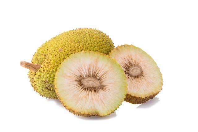 Whole and half pieces of breadfruit.
