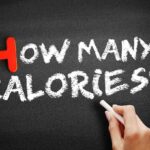 An image showing the question "how many calories?" written on a blackboard with chalk.