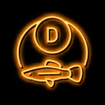 Fish graphic next to a D sign, representing vitamin D.
