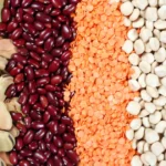 The Highest Fiber Beans and Pulses Ranked Various dried beans and pulses next to each other in vertical rows.