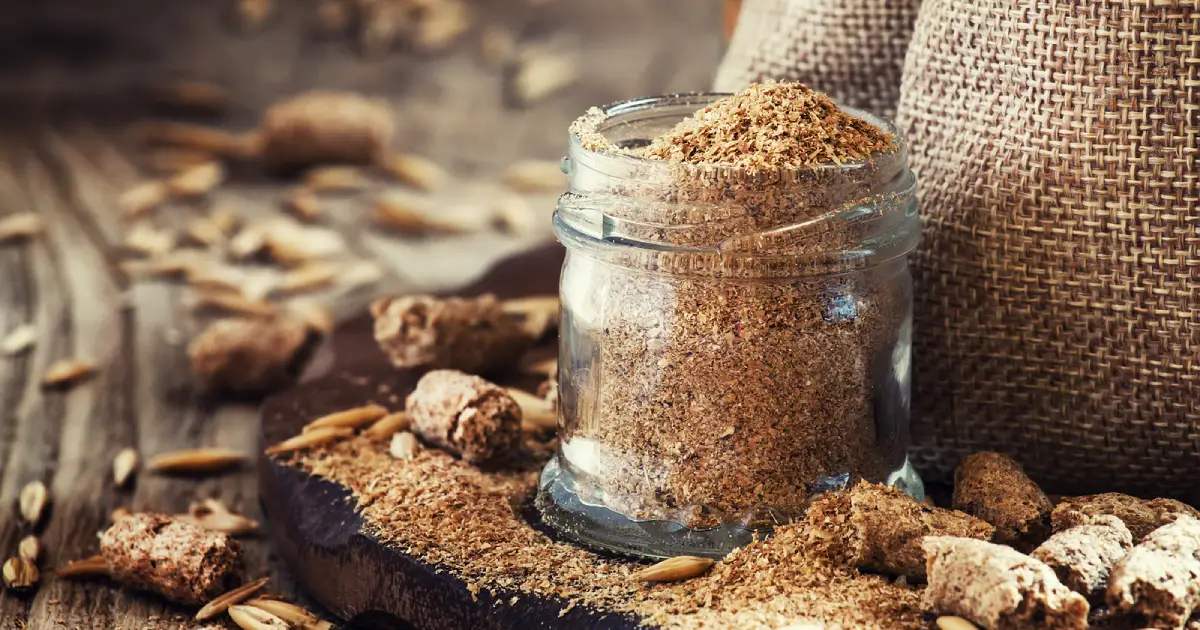 Oat bran in a glass jar.